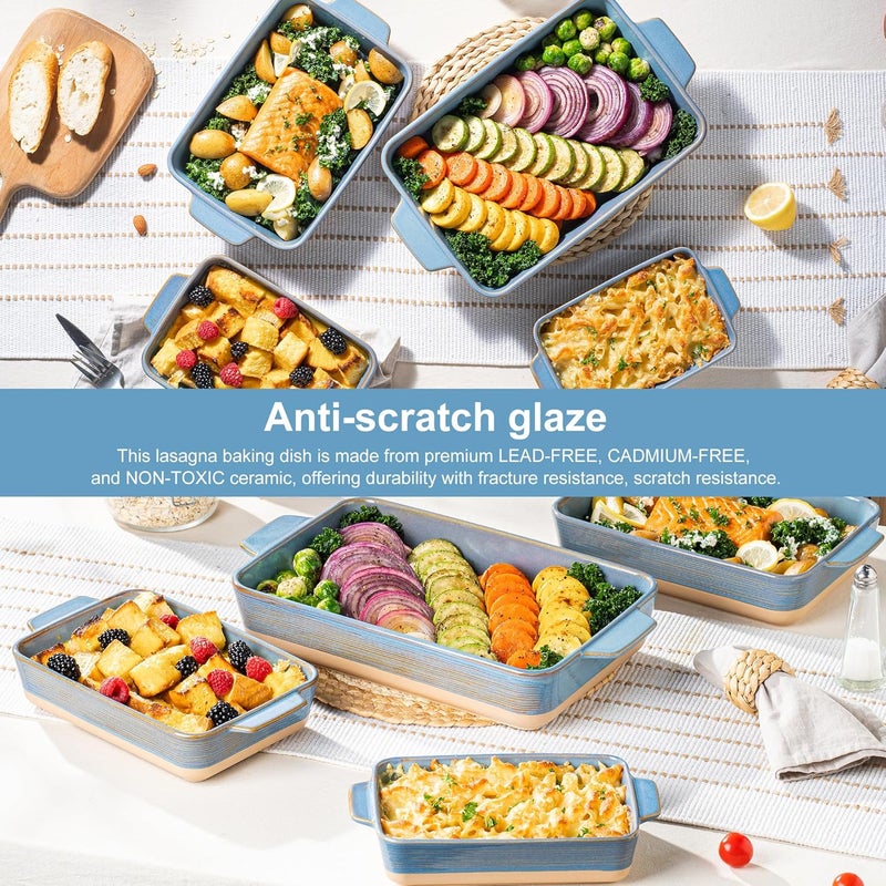 Dafuceramic Casserole Dishes for Oven, Baking Dishes, Ceramic Bakeware Sets of 4, Rectangular Baking Pan Set with Handles for Baking, Casserole, Kitchen, Wedding Gift (Blue Yellow) - Image 4